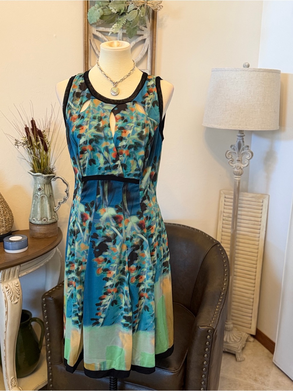 Elana Kattan fit & flare watercolor sleeveless dress nwt xl